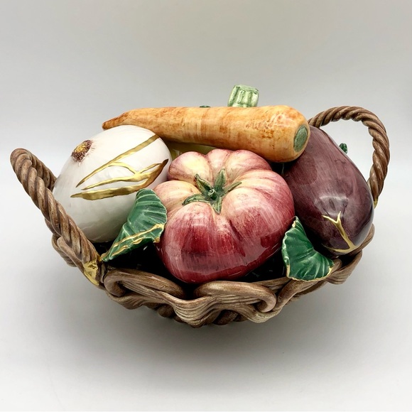 Kintsugi Italian Pottery Vegetable Basket Majolica Gold Crack Art Gift Italy MCM - Picture 13 of 16